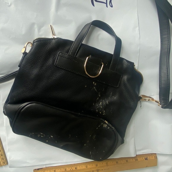 Handbags - Black Faux Leather Crossbody Bag With Gold Hardware